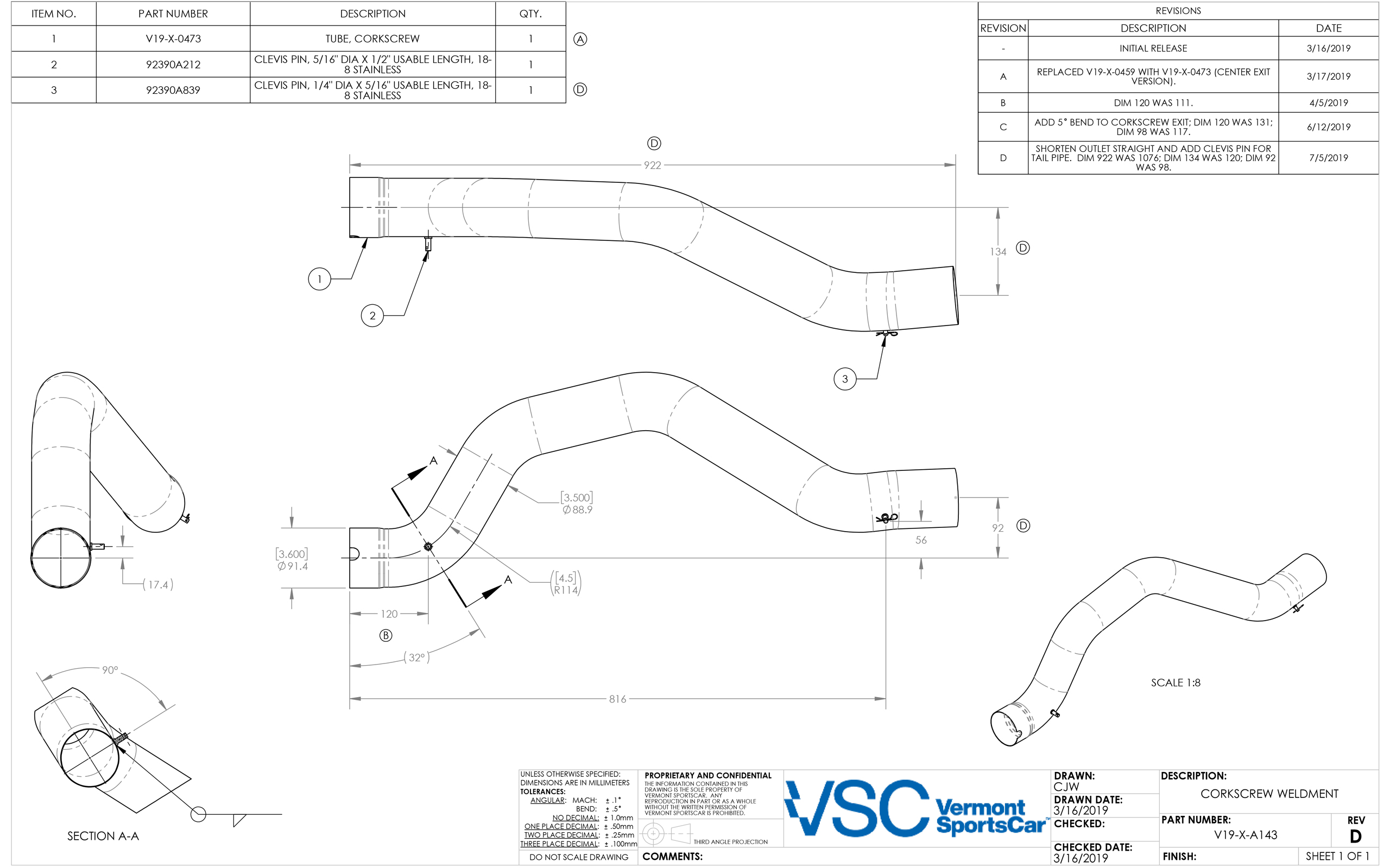 VSC Corkscrew Weldment Drawing